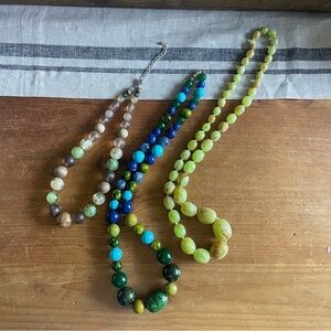 Three Bakelite, wood & glass necklaces